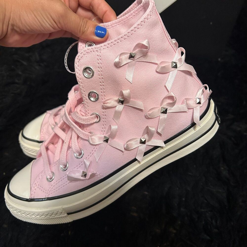 CONVERSE Chuck 70 hi top pink bow studded lace up shoes sneakers women’s 7 new - Picture 5 of 9